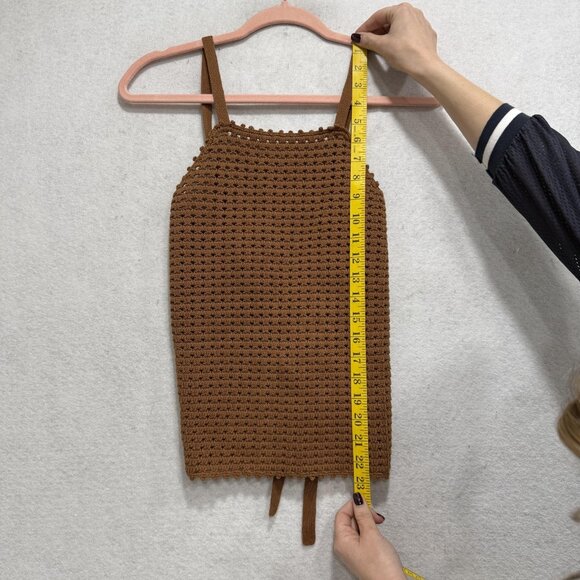 Maronie Shirt Womens Medium Brown Knit Crochet Lace Up Tank Top Cami Summer - Picture 2 of 8